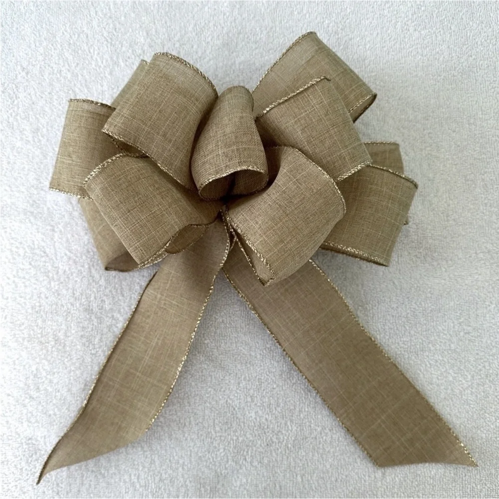 Bows Three Handmade Boho Tan Wired Ribbon Various Sizes